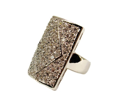 Long rectangle cubic zirconia stone ring with clear round stones Size 7 ...
