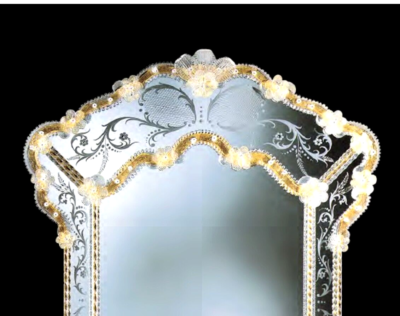 Miroir Mural Décoratif Capodimonte Avec Dorure 24 Carats - Style Art Déco - Italie