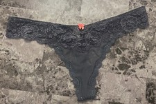 VICTORIA'S SECRET DREAM ANGELS L BLACK GRAY MESH LACE RARE THONG PANTIES READ 