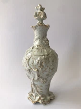 BEAUTIFUL & CHARMING FLORAL GRAPES ANTIQUE HAND MADE CRUET VINAGER BOTTLE JAR