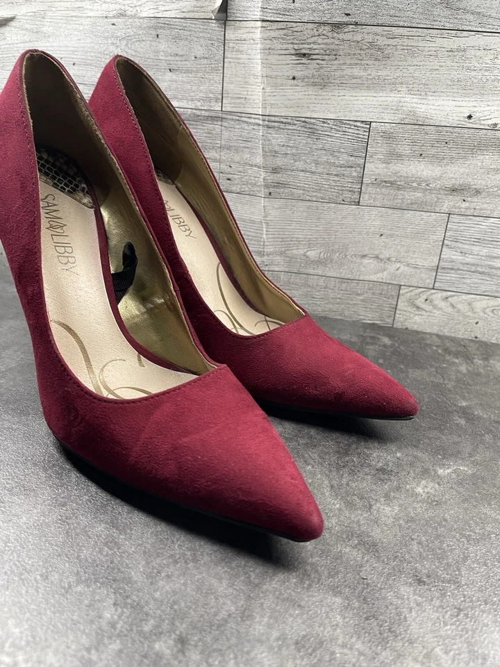 Sam & Libby Tacones Mujer 9 M Zapatos Rojo Gamuza Sin Cordones Cómodos Bombas Trabajo Carrera Foto 2 de 4