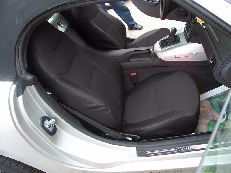 for SATURN SKY 2007-2010 IGGEE S.LEATHER CUSTOM FIT 2 FRONT SEAT COVERS BLACK - Image 2 of 4