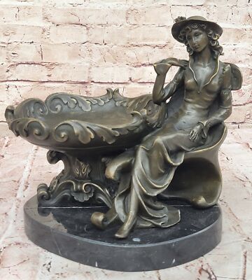 Art Noveau Decorative Business Card Holder Change Container Bronze Sculpture Art