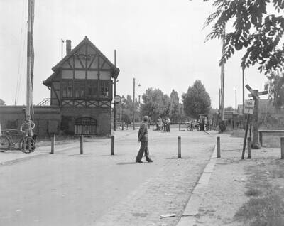West German sentries patrol new barricade front common barrier high- 1952 Photo