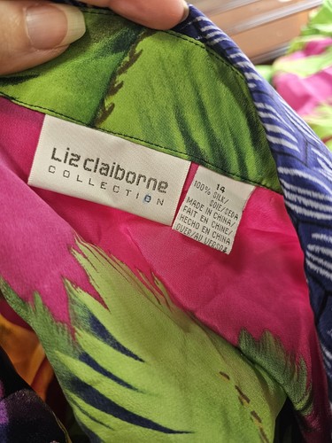 Vintage Liz Claiborne 100% Silk Long Sleeve Shirt Fruit 14 - Picture 6 of 6