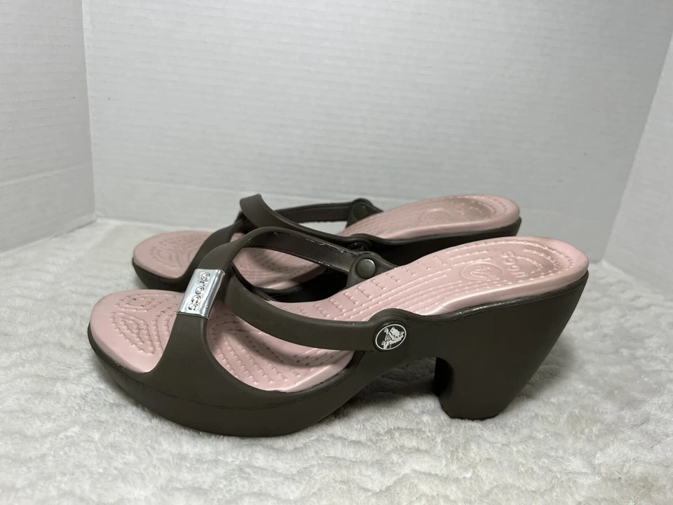 Sandalia de tacón CROCS Chipre chocolate algodón caramelo sin cordones mula para mujer 9 Foto 4 de 4
