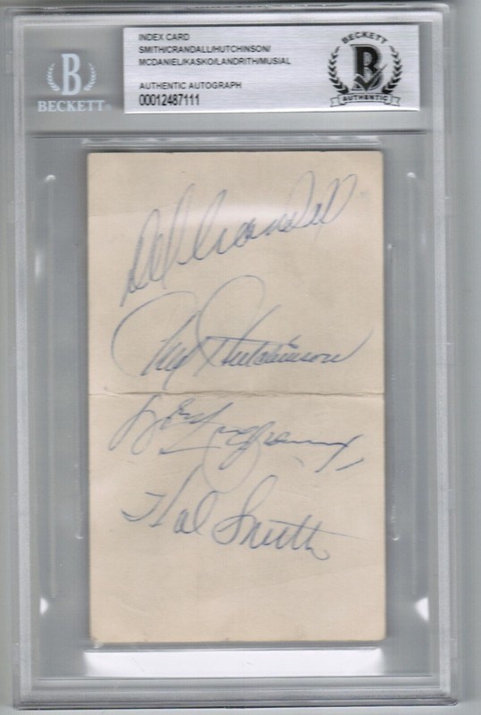 Multi Signed (7) Index Card Musial-Fred Hutchinson-Crandall+ Beckett Authentic