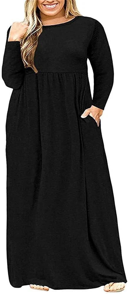 BISHUIGE Womens L 6XL Long Sleeve Casual Plus Size Maxi Dresses
