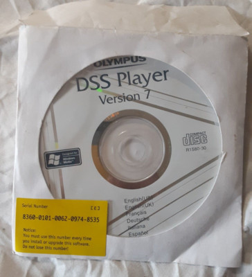 Olympus DSS Player version 7 disc R1580-30 2007, USED, *NO LICENSE FOUND *AS IS