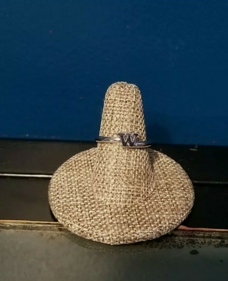 W Initial Emmons Silvertone Ring  Adjustable Vint… - image 3