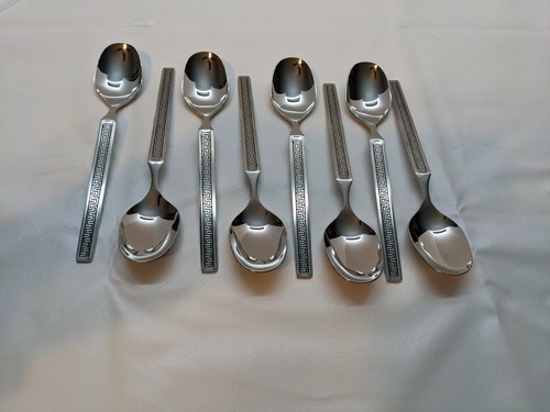 8 Place Oval Soup Spoons Noritake EROS 18/8 Stainless Japan 7" - Picture 1 of 4