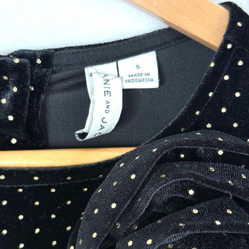 Janie and Jack Metallic Dot Velvet Dropwaist Dress Toddler Girls S Black Gold - Picture 2 of 7