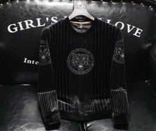 Nuevo Hombres Lujo Diamante Tigre Estrás Moda Negro Sudadera Alta Calidad