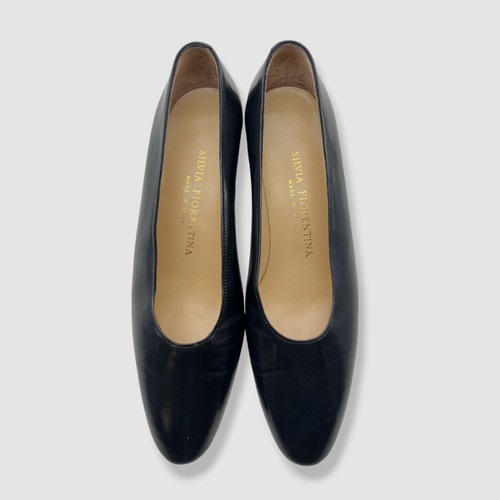 $655 Silvia Fiorentina Women's Black Leather Pump Heel Shoes Size 6 - Picture 4 of 10