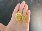 Gold Tone Leaf Shaped Dangling Pierced Earrings Vintage Costume Jewelry