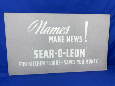 C.1965 SEARS Display Sign ''SEAR-O-LEUM for Kitchen Floors Saves Money'' 24'' x 15''