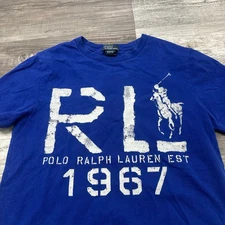 Vintage 90s Polo Ralph Lauren RL 1967 Blue Boys M (10-12) Pony Graphic T-Shirt