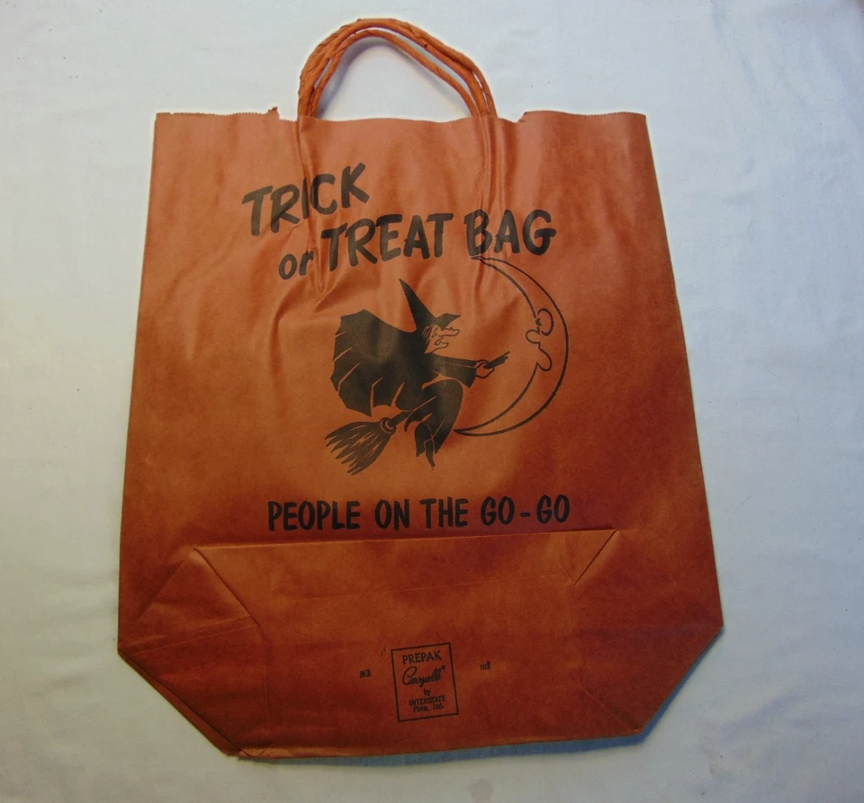Holloween Trick Or Treat Bag VTG Paper Handles Burger Chef Black Witch Moon - Image 2 of 4
