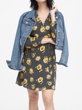 Banana Republic women’s Navy & Yellow Floral V-Neck long sleeve Dress size 10