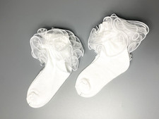 Girls Big Ruffle Ankle Socks Size 5-7 White Lace Frilly Turn Cuff Dress 2 Pairs