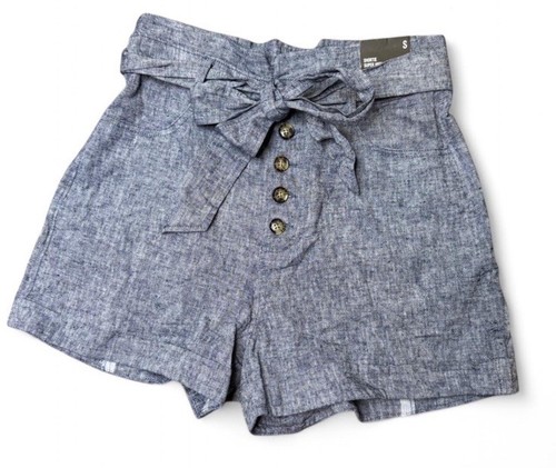 NWT Women's Linen Blend Shortie Hi Rise Shorts With Tie Belt. Small