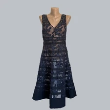 DOROTHEE SCHUMACHER Navy Blue Transparent Long Sleeveless Fit&Flare Dress Size S