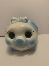 Vintage MCM Jumbo Piggy Bank Ceramic 9.5” w/Bow & Flowers EUC