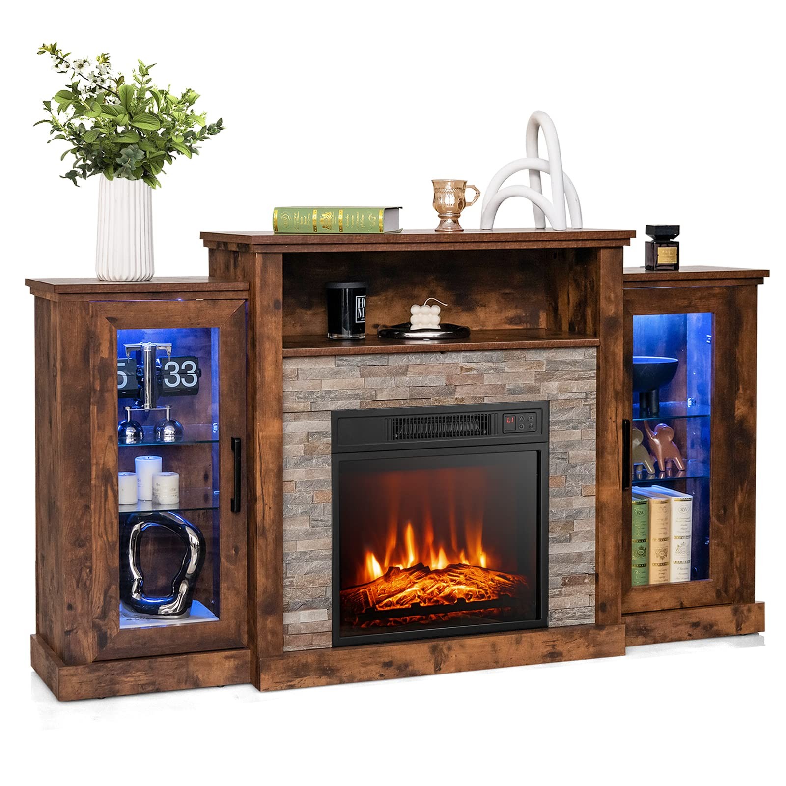 Tangkula Electric Fireplace TV Stand, Electric Fireplace Man