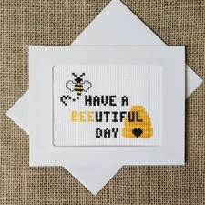Completed Finished Cross Stitch Have A Beeutiful Day Blank Note Card