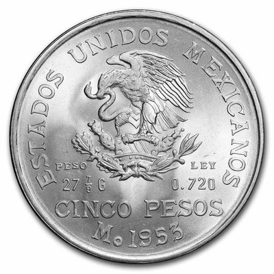1953年 メキシコ 5ペソ 銀貨 1953 Mexico Silver 5 Pesos Hidalgo Bicentennial BU (ASW .6431 oz
