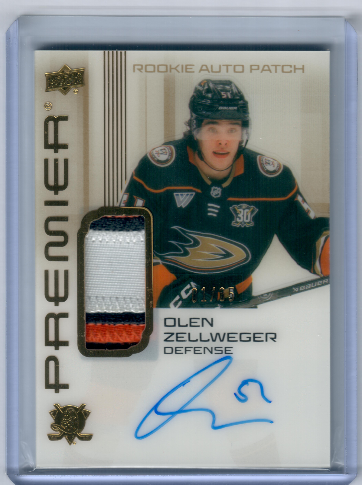 🔥 Olen Zellweger 24/25 Premier Gold Auto Patch 1/65 — FIRST ON PRINT 🔥 ...
