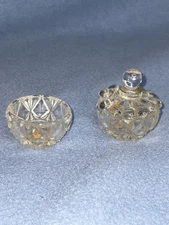 1960s Bohemia Glass Czechoslovakia Lidded Salt Pepper Pig Cellar Mini Crystal