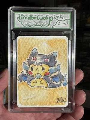 Tiredbutwoke 1/1 Hand Drawn/painted pika-zard Signed,Labeled, & Slabbed