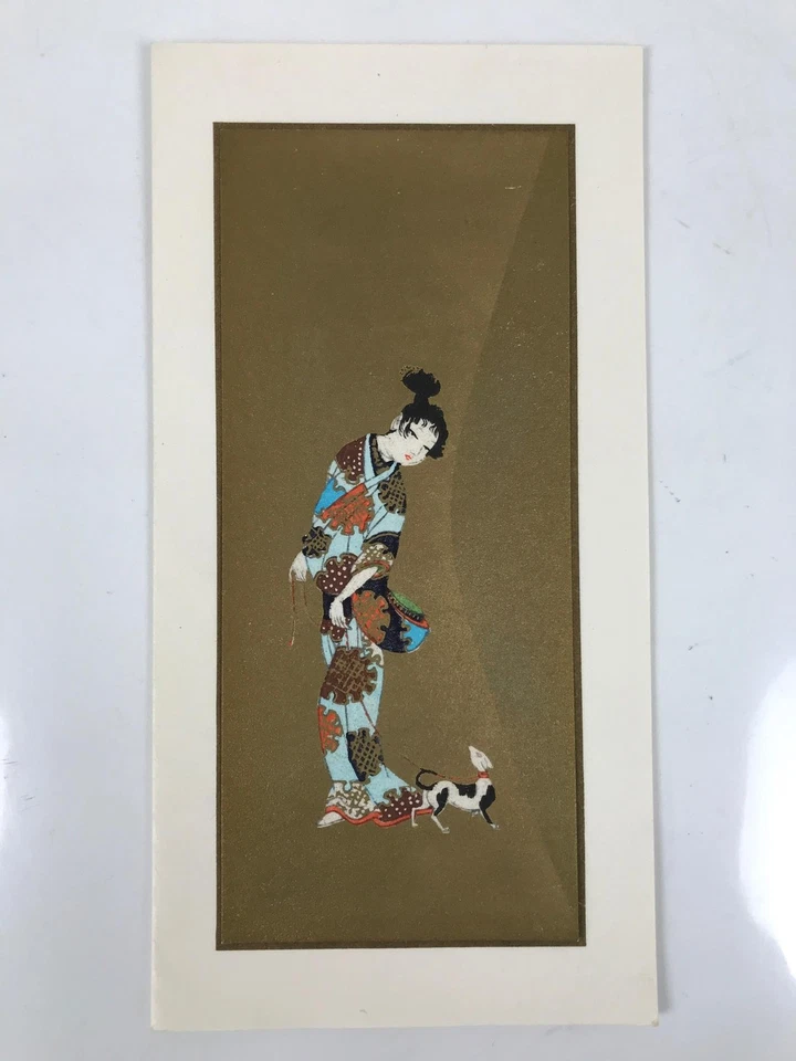 Reproducción en madera japonesa de colección mujer perro kimono Ukiyoe dorado P394 Foto 2 de 4