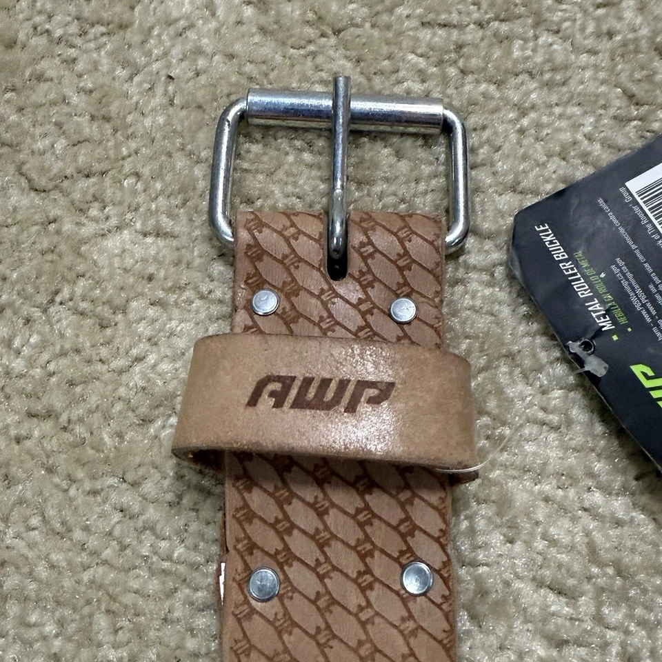 AWP Leather Work Belt Fits Up To 50" INCH - METAL ROLLER BUCKLE New With Tags - Image 3 of 4