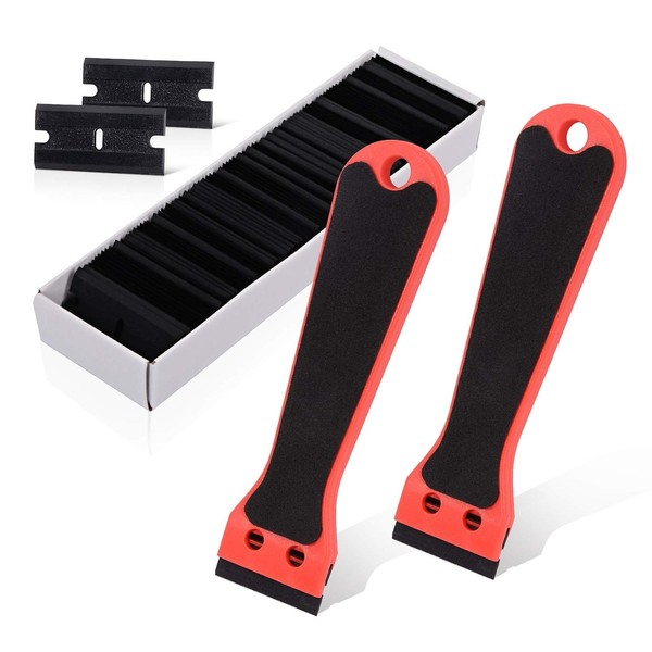 Ehdis Schaber Set 2 StüCk Mit 100 Kunststoffklingen, Ergonomischer Griff Rot-image