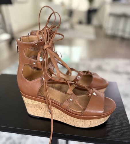 Coach Brown Leather Lace-Up Wedge Sandal, Gladiator Style, 6.5 - Picture 2 of 11