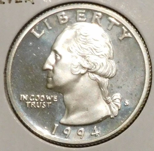 Silver Quarter - Washington - 1994-S PROOF (Toning is cloudy / spotty.)