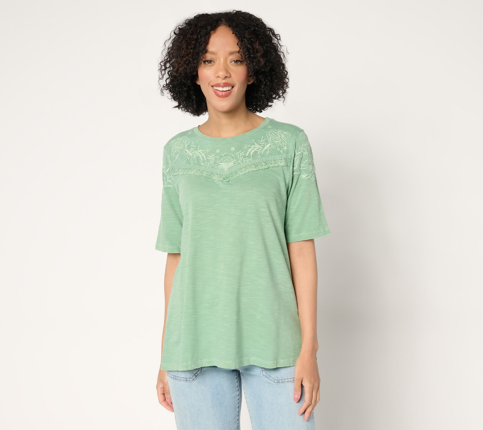 LOGO by Lori Goldstein Women's Top Sz 2XS (XXS) 100% Cotton Short Green A683840