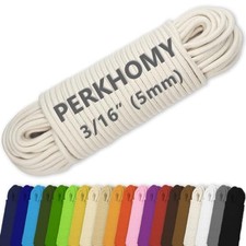 PerkHomy 100 ft 3/16" 5mm Cotton Rope Multi Purpose Utility Diamond Braided