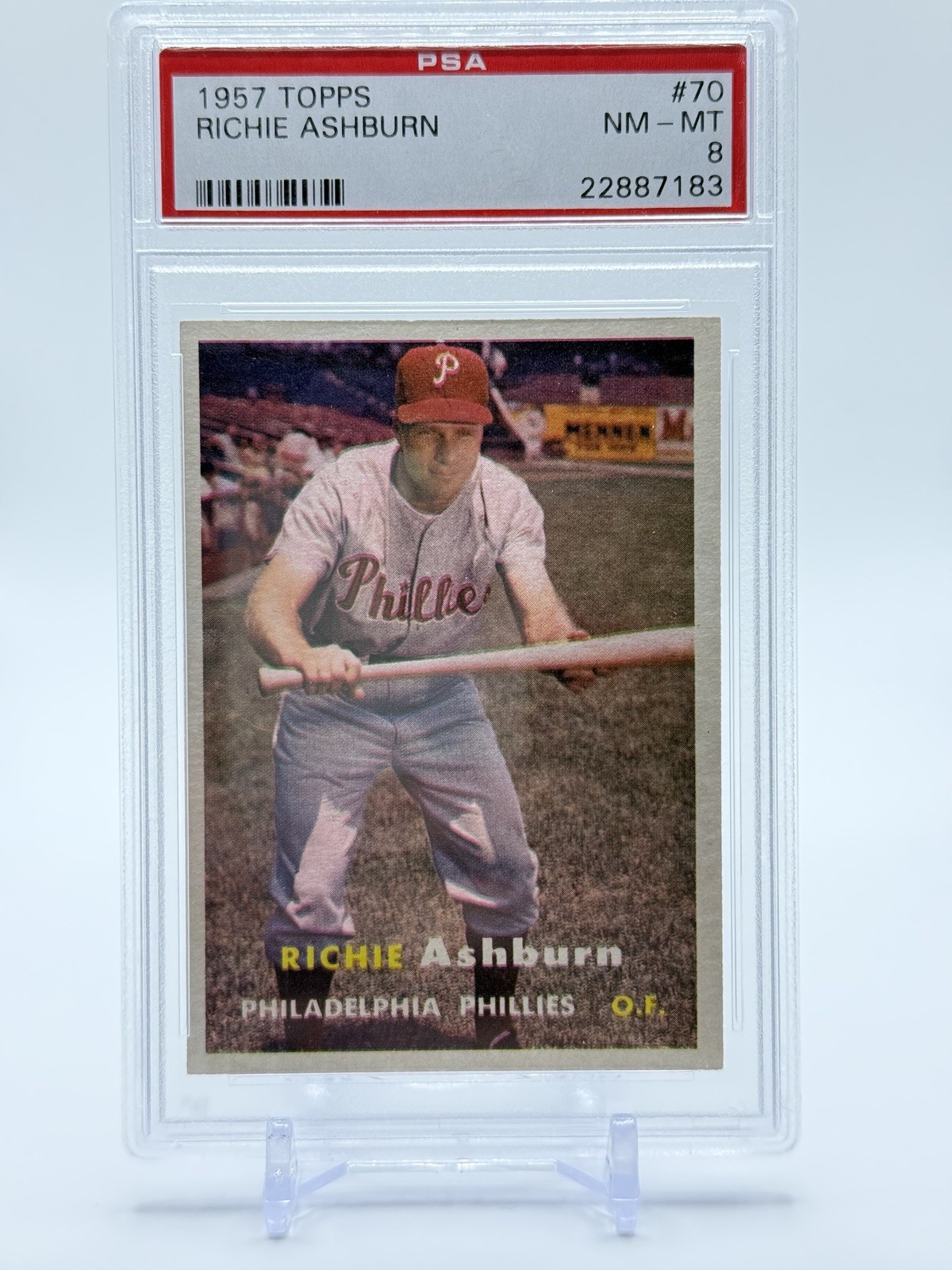 1957 TOPPS #70 RICHIE ASHBURN PHILLIES HOF - PSA 8