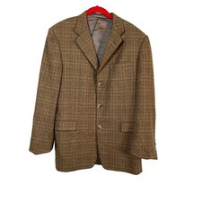 Hickey Freeman Wool Jacket 40 Brown Check Vtg Cashmere Plaid Blazer Workwear