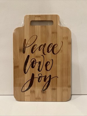 Bamboo Wood Cutting Board ''Peace Love Joy'' 9.75 in x 14.5 in Sturdy