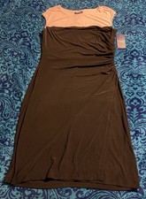 NWT “CHAPS” FANCY DRESS WOMEN’S L large BLACK/PINK KNEE-LENGTH NEW $95 stretchy