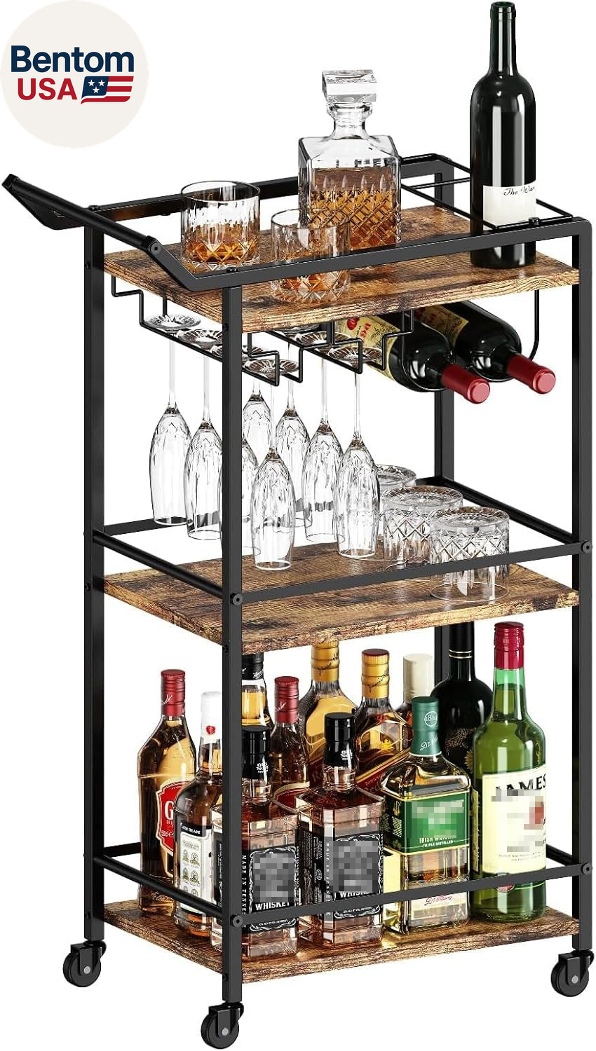 3 Tier Bar Cart, Mini Liquor Utility Cart for Wine Beverage 