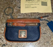 Dooney & Bourke Pebble Grain Leather Coin Case Black Zippered Pouch Key Ring NWT