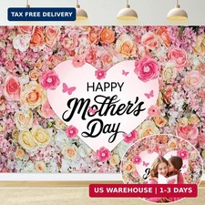 Happy Mother's Day Banner Backdrop 7x5FT Pink Rose Wall Thank Mom Background Mot