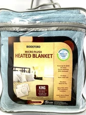 Biddeford Electric Heated Micro Plush King Sz 100"x 90" Blanket Blue AutoShutoff