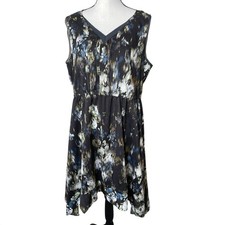 Simply Vera Vera Wang  Black Chiffon Overlay V-Neck XL Dress Asymmetrical Hem