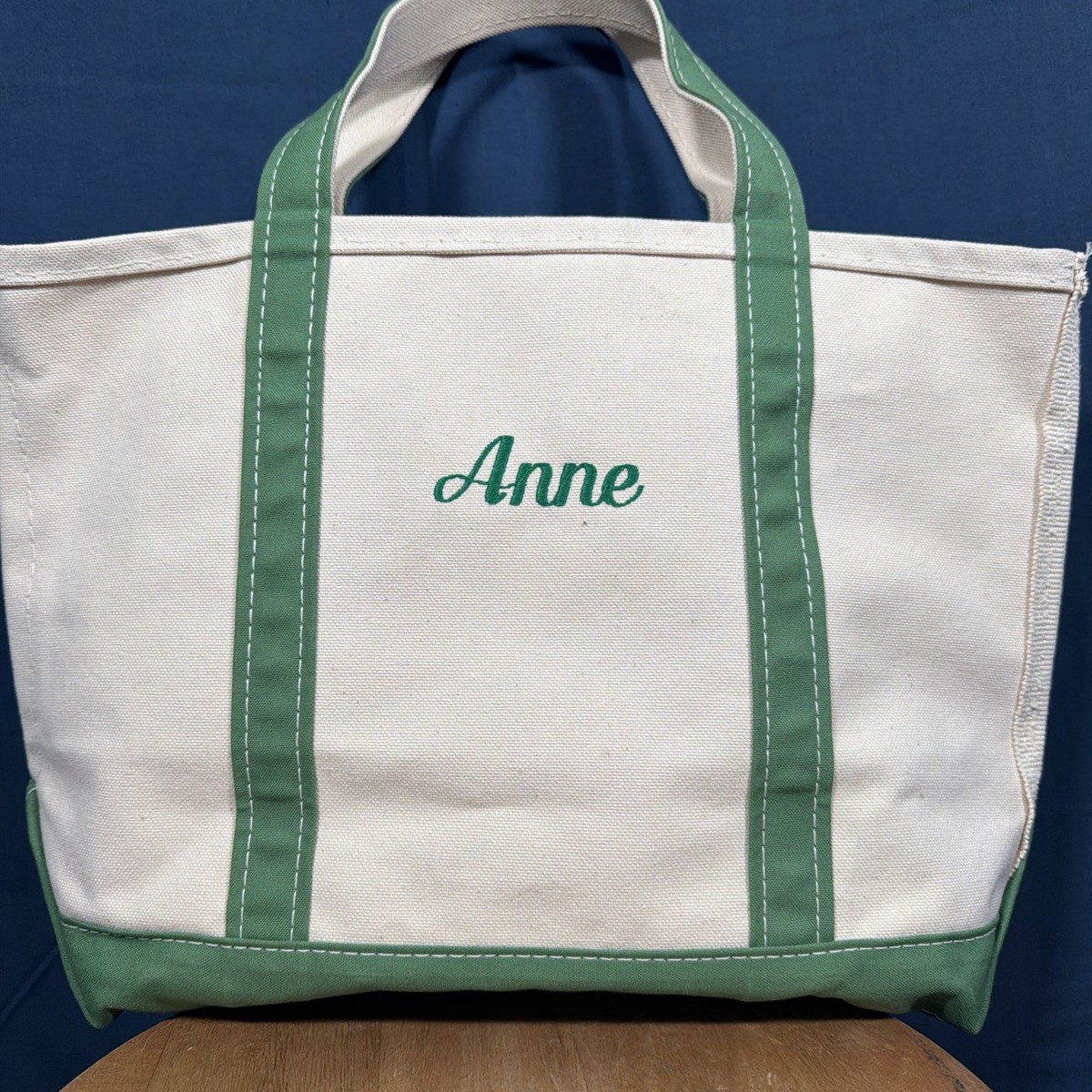 Vintage LL Bean Boat and Tote Canvas Bag Medium Green White Made